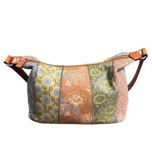Fossil Leather Patchwork Floral Shoulder Hobo Bag
